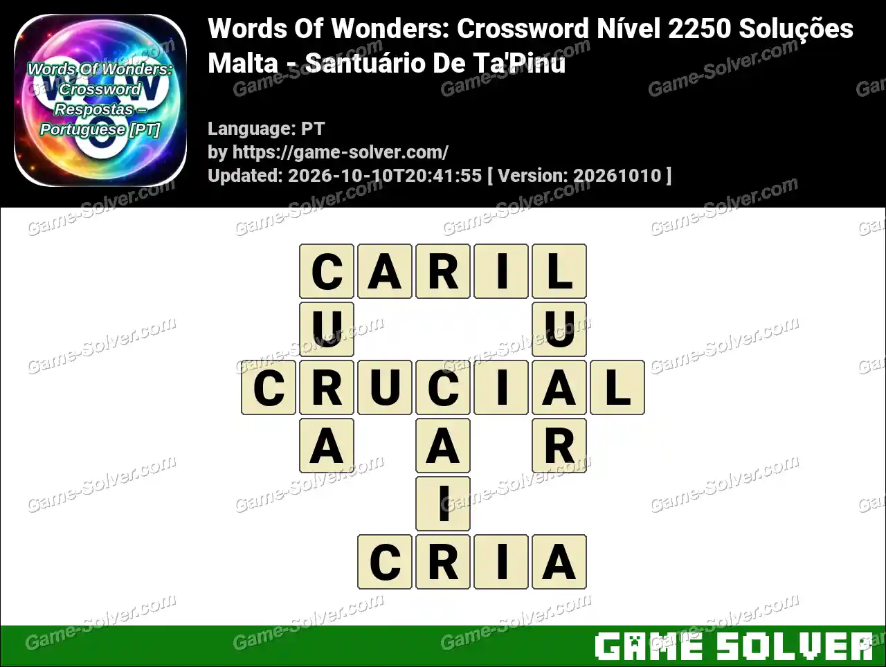 Words Of Wonders: Crossword Nível 2250 Soluções – Malta – Santuário De Ta’Pinu
